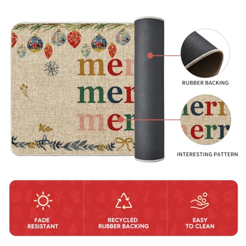 Christmas Decorative Kitchen Mats Set of 3 Non-Slip Rugs 17x29/36/47 Inches