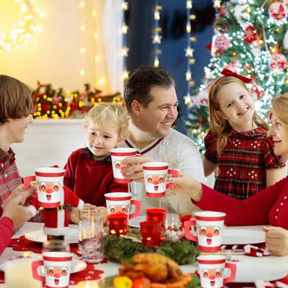 Santa Christmas Paper Coffee Cups with Handles - 100 Pcs