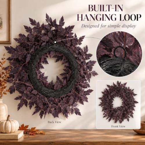 Fall Front Door Wreath with Plum Leaves - Seasonal Autumn Decor