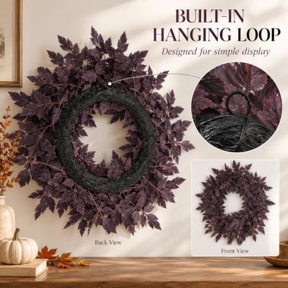 Fall Front Door Wreath with Plum Leaves - Seasonal Autumn Decor