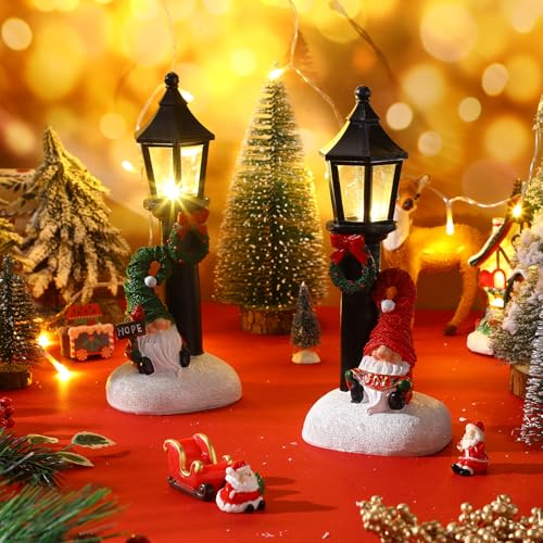 Lighted Christmas Gnome Decor Set - Resin Holiday Centerpieces, 10 Inches