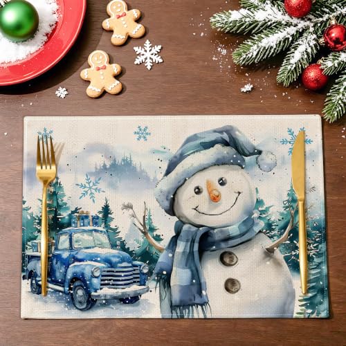 Snowman Christmas Placemats Set of 4 - 12x18 Inches Holiday Table Decor