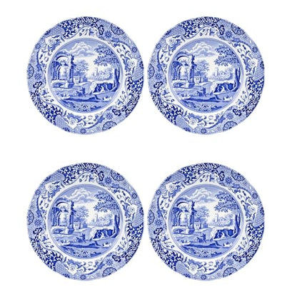 Blue & White Porcelain Luncheon Plates Set of 4 - 10.5-Inch Dinnerware with Eastern-Inspired Border