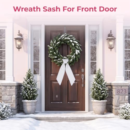 White Wreath Sash Set - Scalloped Fan Design, 5.1 x 52.4 Inches, 2 Pieces