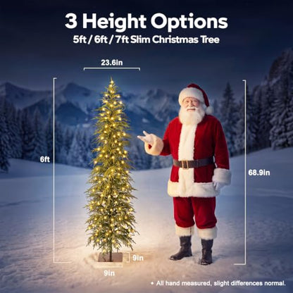 VeriNaTural 6ft Slim Prelit Christmas Tree with Warm White LED Lights