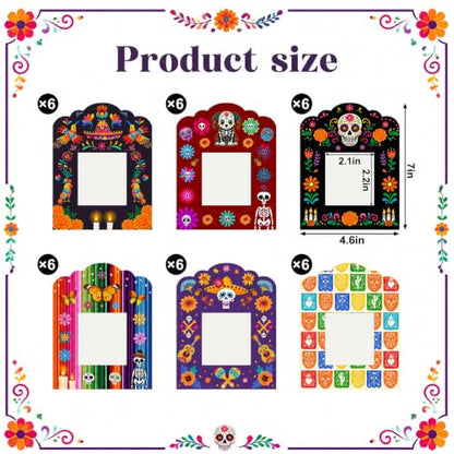 36 Dia De Los Muertos Photo Frames Set - Traditional Sugar Skull Decorations