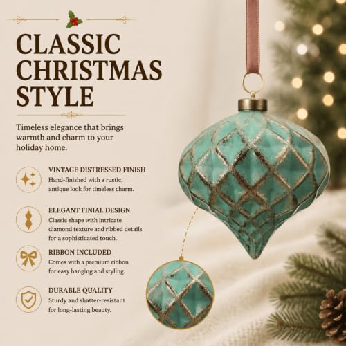Neutral Christmas Ornaments Set of 12 - Textured Rustic Xmas Tree Decor, Copper, Brown & Green Variations