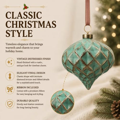 Neutral Christmas Ornaments Set of 12 - Textured Rustic Xmas Tree Decor, Copper, Brown & Green Variations