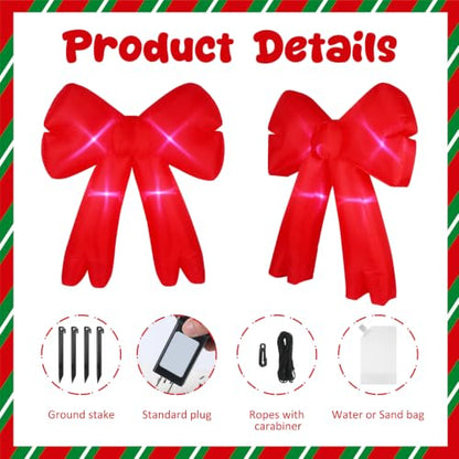 6 Ft Red Christmas Inflatable Bow with Lights - Outdoor Decor, 2 Pack