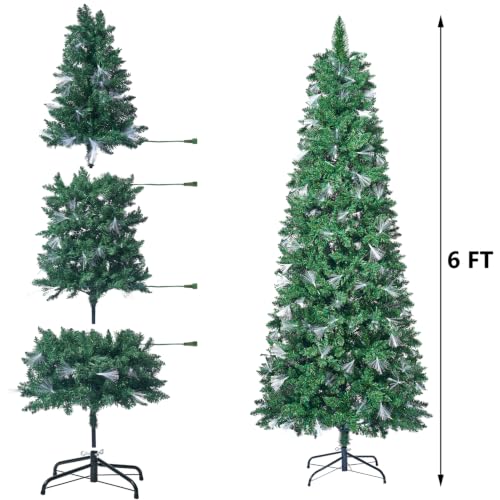 6 FT Pre-Lit Christmas Tree with Fiber Optic Lights, 245 LED Indoor Outdoor