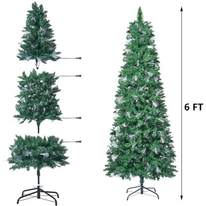 6 FT Pre-Lit Christmas Tree with Fiber Optic Lights, 245 LED Indoor Outdoor