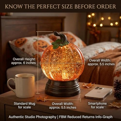 Lighted Pumpkin Snow Globe - Fall Halloween Tabletop Decor, Acrylic, Yellow, 3-Pack