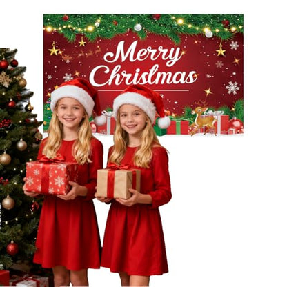 Large Christmas Backdrop Banner for Holiday Party Decoration - Red, Green and White Fabric, 5.91x6.3ft