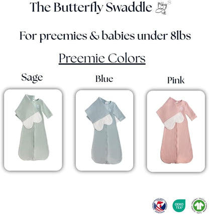 Butterfly Swaddle - Organic Newborn Baby Sleep Sack & Wrap Blanket | Calming Sage Accessory for Preemies (4-7 lbs)
