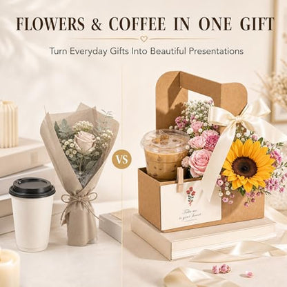 Reallnaive 16 Pack Flower Bouquet Drink Carrier with Handle - Brown Floral