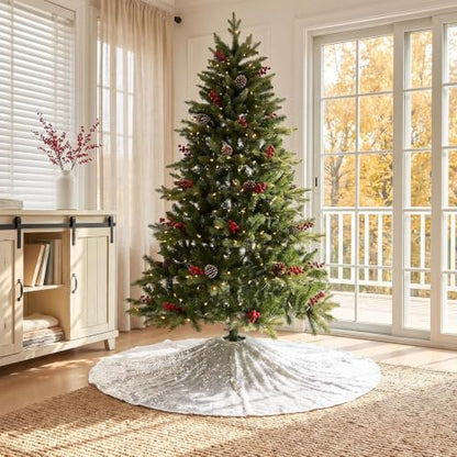 Silver Sequin Christmas Tree Skirt 36 Inch Holiday Base Mat for Xmas Decor