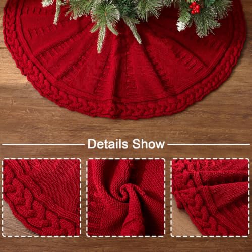 Braided Cable Knit Christmas Tree Skirt - Small Neutral Holiday Decor