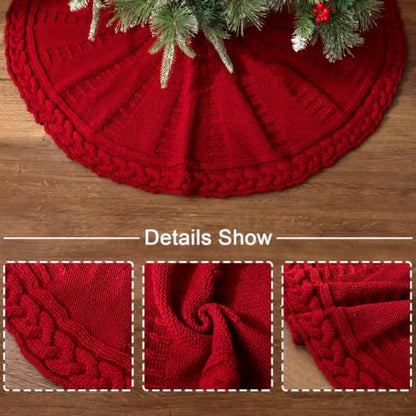Braided Cable Knit Christmas Tree Skirt - Small Neutral Holiday Decor