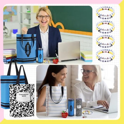 Sieral Christmas Teacher Gifts Set - 4 Skinny Tumblers & Holiday Accessories