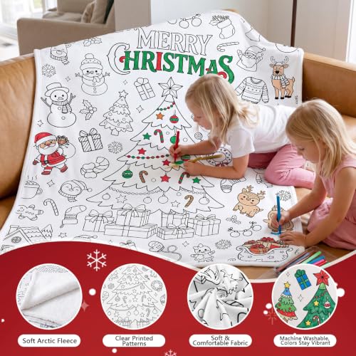Christmas DIY Coloring Blanket with 24 Markers - Christmas Tree Variation