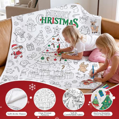 Christmas DIY Coloring Blanket with 24 Markers - Christmas Tree Variation