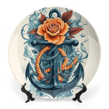 Decorative Ceramic Plate with Stand - Rose Anchor Wall & Table Decor