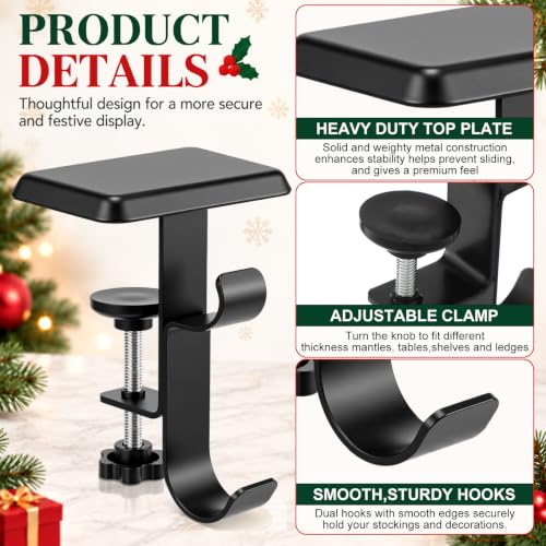 Black Fireplace Stocking Holder Set - Adjustable Metal Garland Hangers
