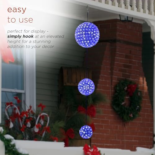 Indoor/Outdoor 3-Tier Hanging Christmas Ornament with Chasing LED Lights - White & Blue