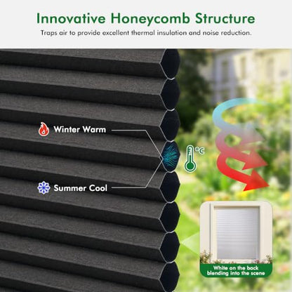 No Drill Blackout Cellular Shades 22x48 Inches - Black Variation
