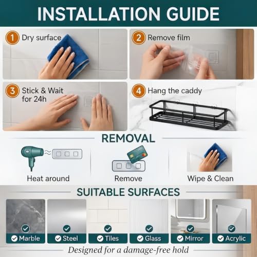 6 Pack Stainless Steel Shower Caddies - Heavy-Duty Bathroom Shelves