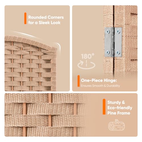 4-Panel Room Divider Screen, 69'' Tall, Natural Woven Privacy Panel — 4-Panel Variation