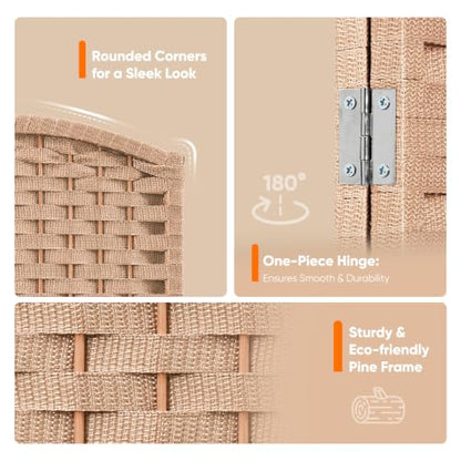 4-Panel Room Divider Screen, 69'' Tall, Natural Woven Privacy Panel — 4-Panel Variation