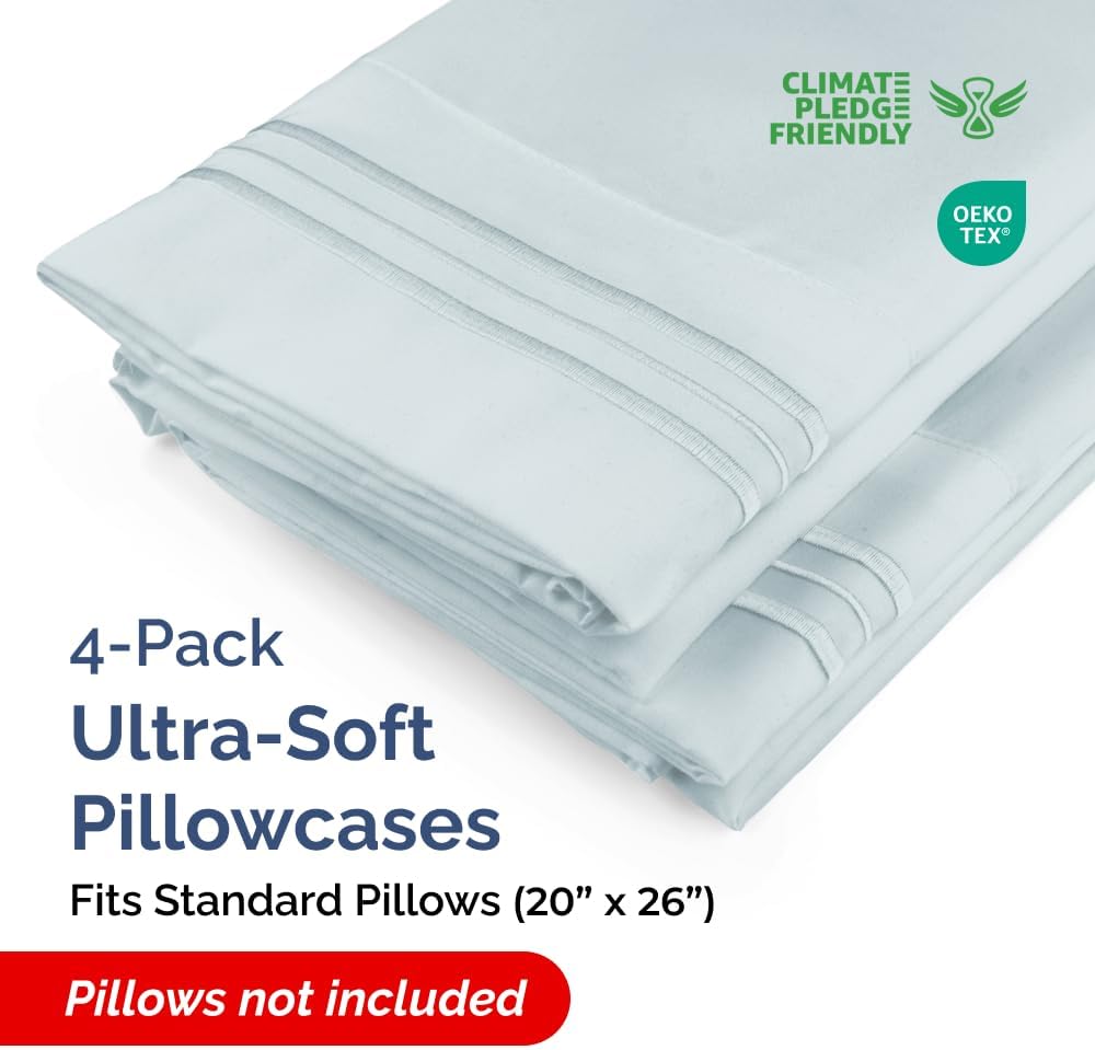 Skiennix Standard Pillow Cases Set of 4 | Ultra Soft Hotel Quality Covers - Machine Washable Sky Blue
