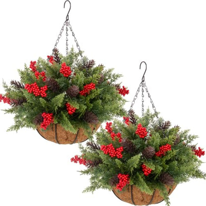 Daynight Artificial Christmas Cedar Pine Hanging Basket Set - Outdoor Decor, Variation: Cedar Pine