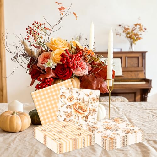 Fall Paper Napkins 50 Pack Watercolor Autumn Floral Disposable Tableware