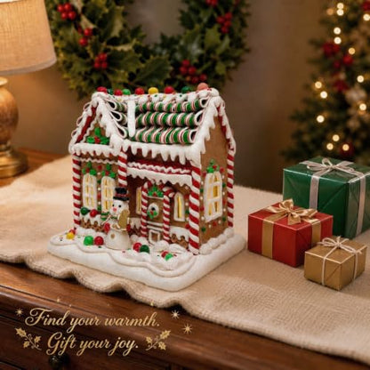 Lighted Gingerbread House Decor - 8 Inch Christmas Clay Display with LED Light