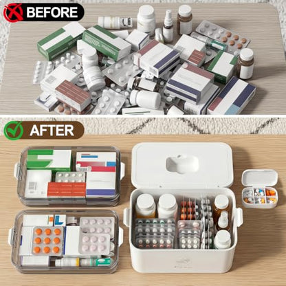 3-Tier Portable Medicine Organizer with Handle for First Aid & Family Use