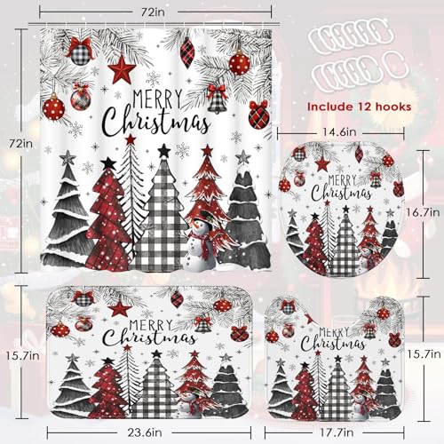 Christmas Tree Bathroom Decor Set with Shower Curtain and Rugs – 4 Pieces