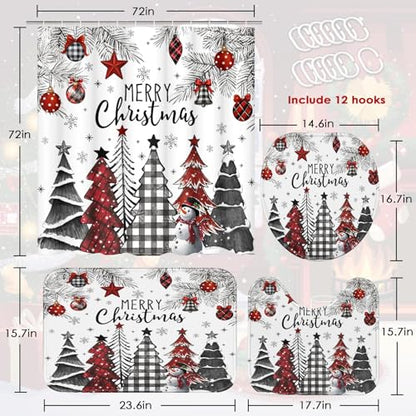 Christmas Tree Bathroom Decor Set with Shower Curtain and Rugs – 4 Pieces