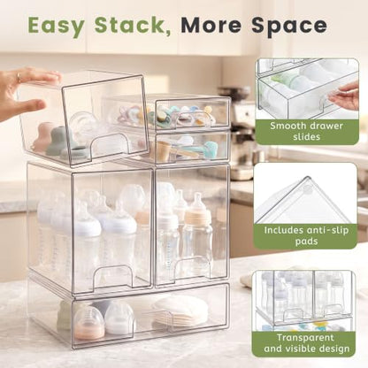 Baby Bottle Organizer 6-Piece Clear Acrylic Stackable Storage Drawers