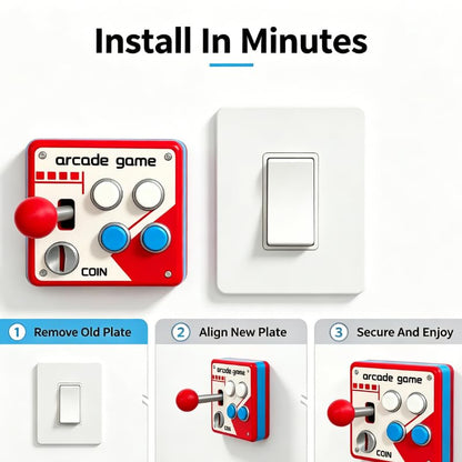 PulseForge Retro Arcade Game Light Switch Cover with Joystick & Colorful Buttons - 1 Pcs