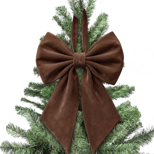 Dark Brown Velvet Christmas Bow 22 Inch Tree Topper - Janinka Variation