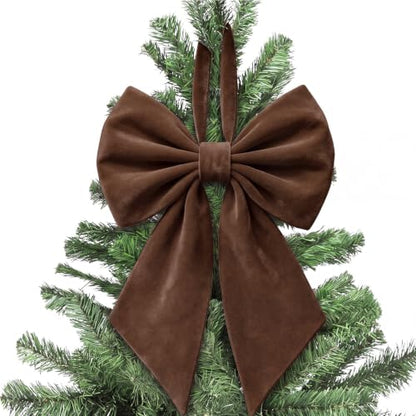 Dark Brown Velvet Christmas Bow 22 Inch Tree Topper - Janinka Variation