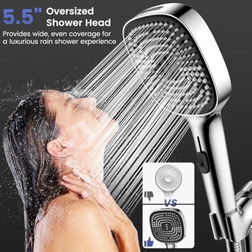 High Pressure Handheld Shower Head with Hose, 5.5-Inch Rainfall Panel & 4 Spray Modes