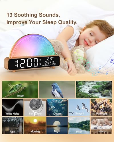 Wood Sunrise Alarm Clock Wake Up Light with Night Sounds & Timer - HAODINGMAI