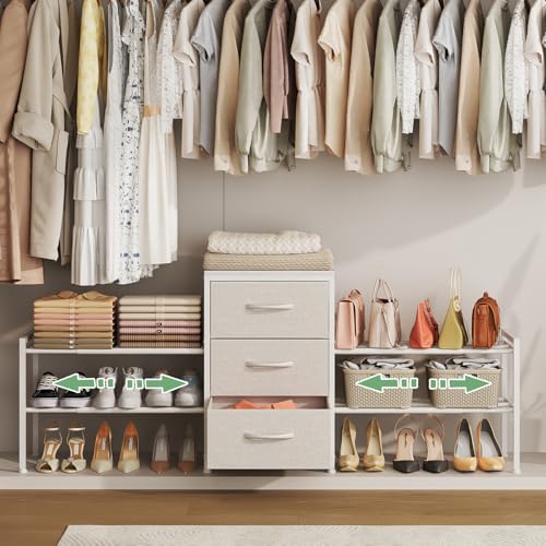 Expandable Closet Organizer with 3 Drawers, White, 47.2-71.5W x 11.4D x 24H