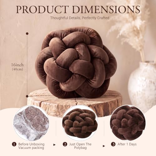Brown 2 Pack Hand Knotted Throw Pillows 16x16 Inches - Cozy Home Decor