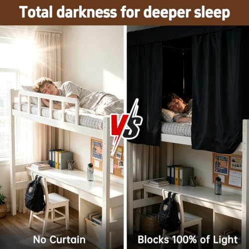 Blackout Bunk Bed Curtains for Dorms and Top Bunk Beds - Privacy & Light Blocker