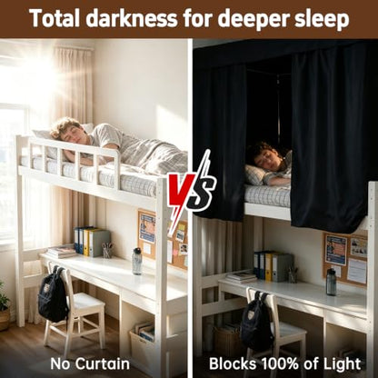 Blackout Bunk Bed Curtains for Dorms and Top Bunk Beds - Privacy & Light Blocker