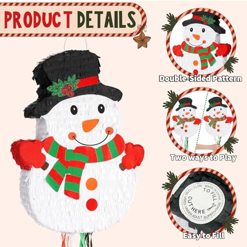 Snowman Piñata for Christmas Party Decorations & Games - 16.5 Inch